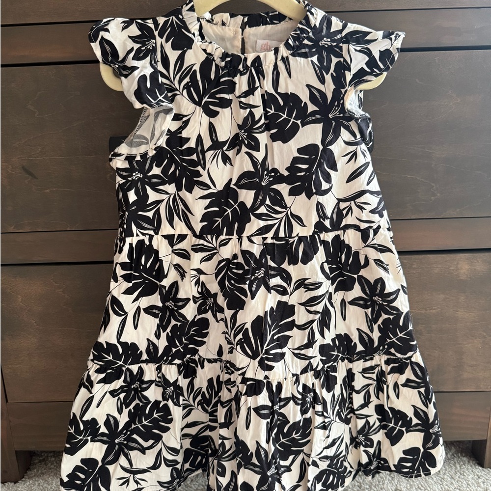 GB Girls Black and White Leaf Print Formal Dress